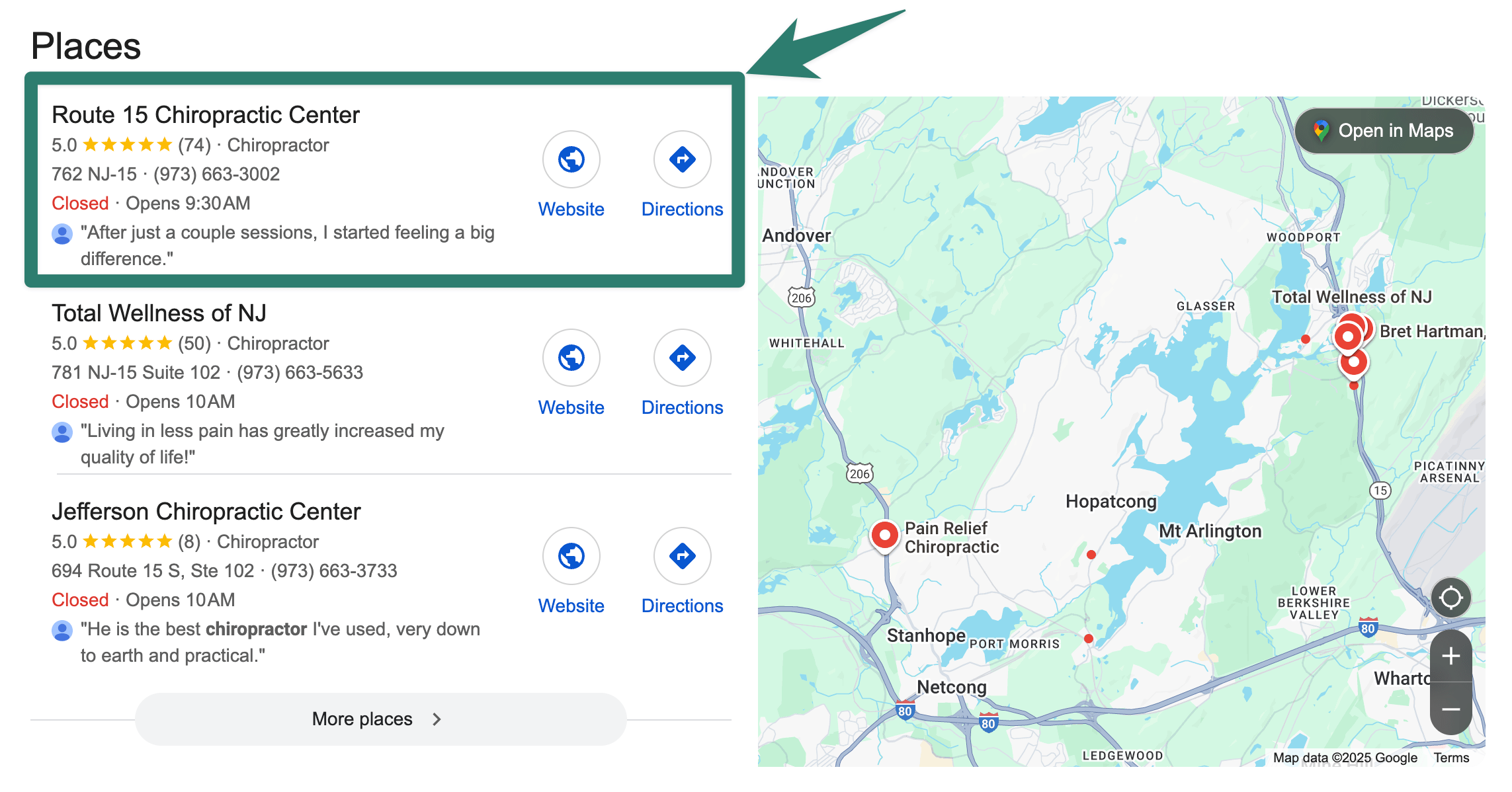 Example of #1 Google Search ranking with top position circled
